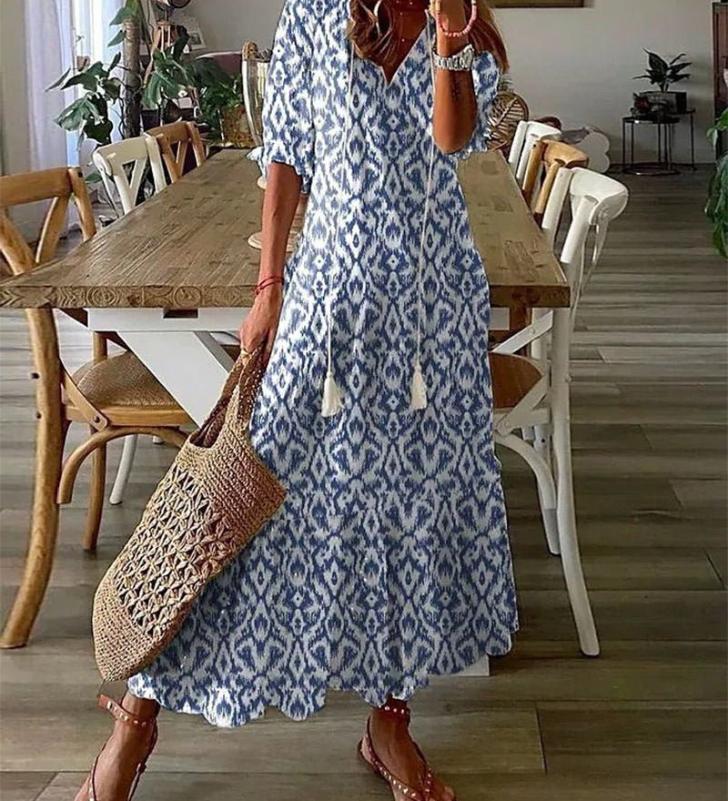 MARIETTA | Boho midi, megkötős dekoltázzsal