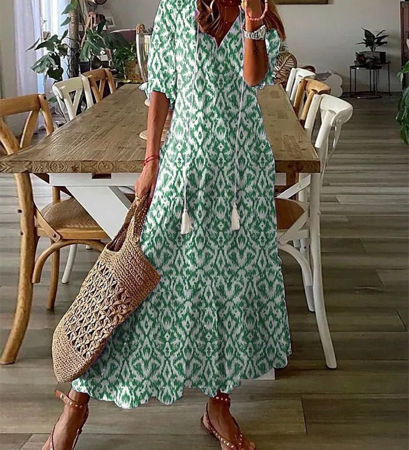 MARIETTA | Boho midi, megkötős dekoltázzsal