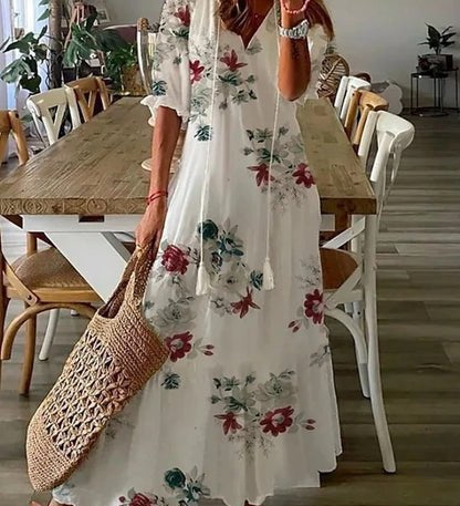 MARIETTA | Boho midi, megkötős dekoltázzsal